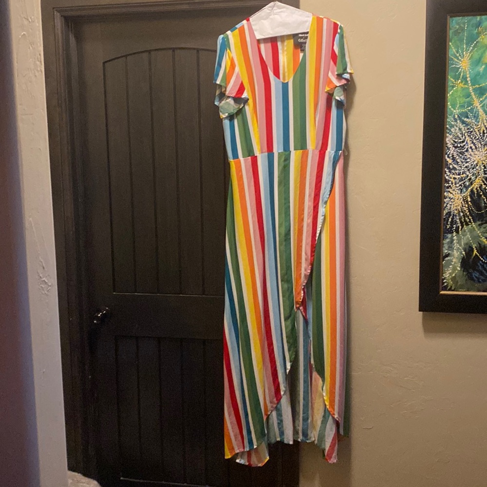 Modcloth x Collectif rainbow stripe maxi dress